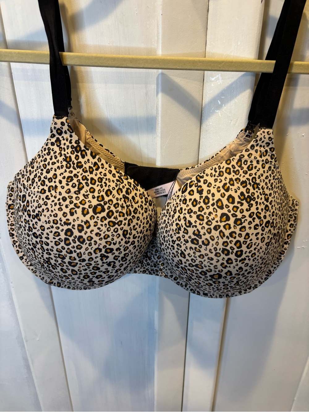 Victoria's Secret Beige Leopard Print T-Shirt Bra with Black Straps